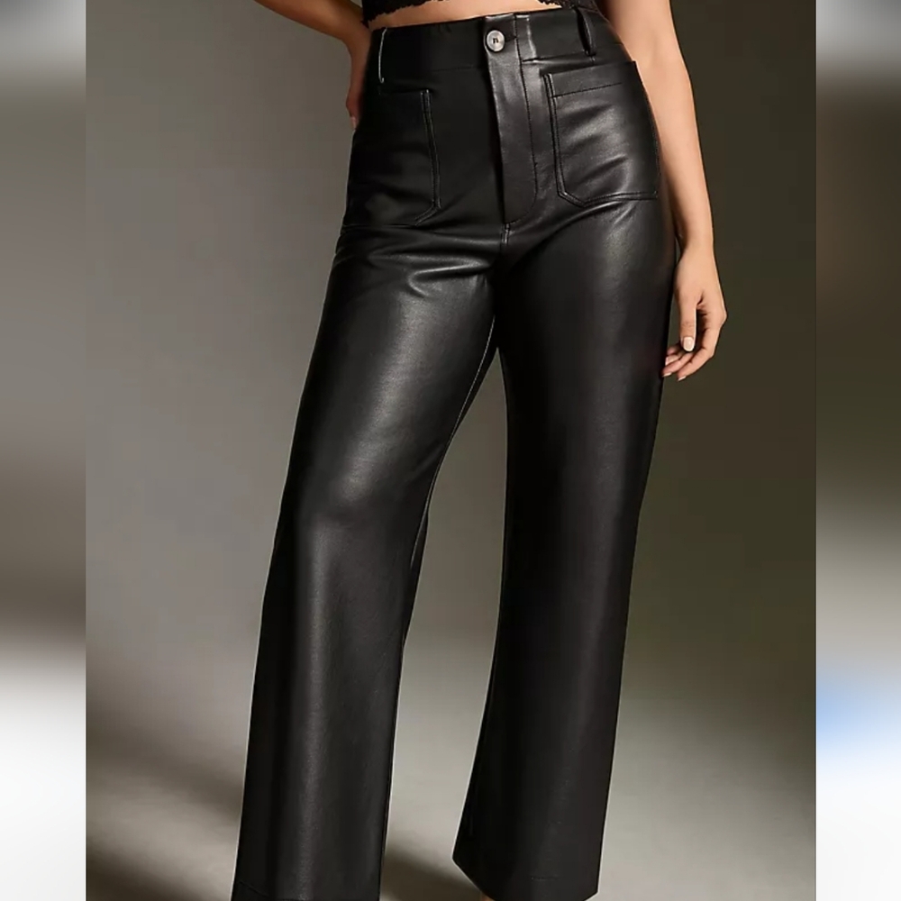 Maeve Colette Pants 22w Wide Leg Crop Faux Leather Pleated Bohemian Boho
